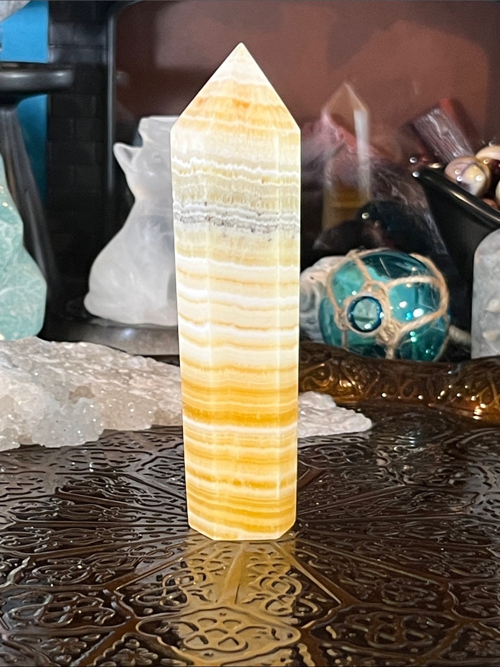 Banded calcite wand/tower